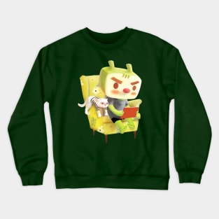 Boy with laptop sitting on the armchair Crewneck Sweatshirt